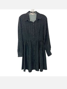 Hutch Black Windowpane Button Down Shirt Dress Size 4